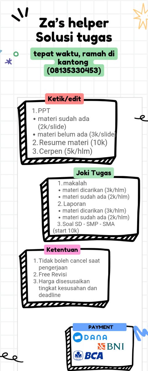 temenku buka open joki tugas, yuk yang berminaattt bisa dm aku yaa! murah meriah looh 😝
