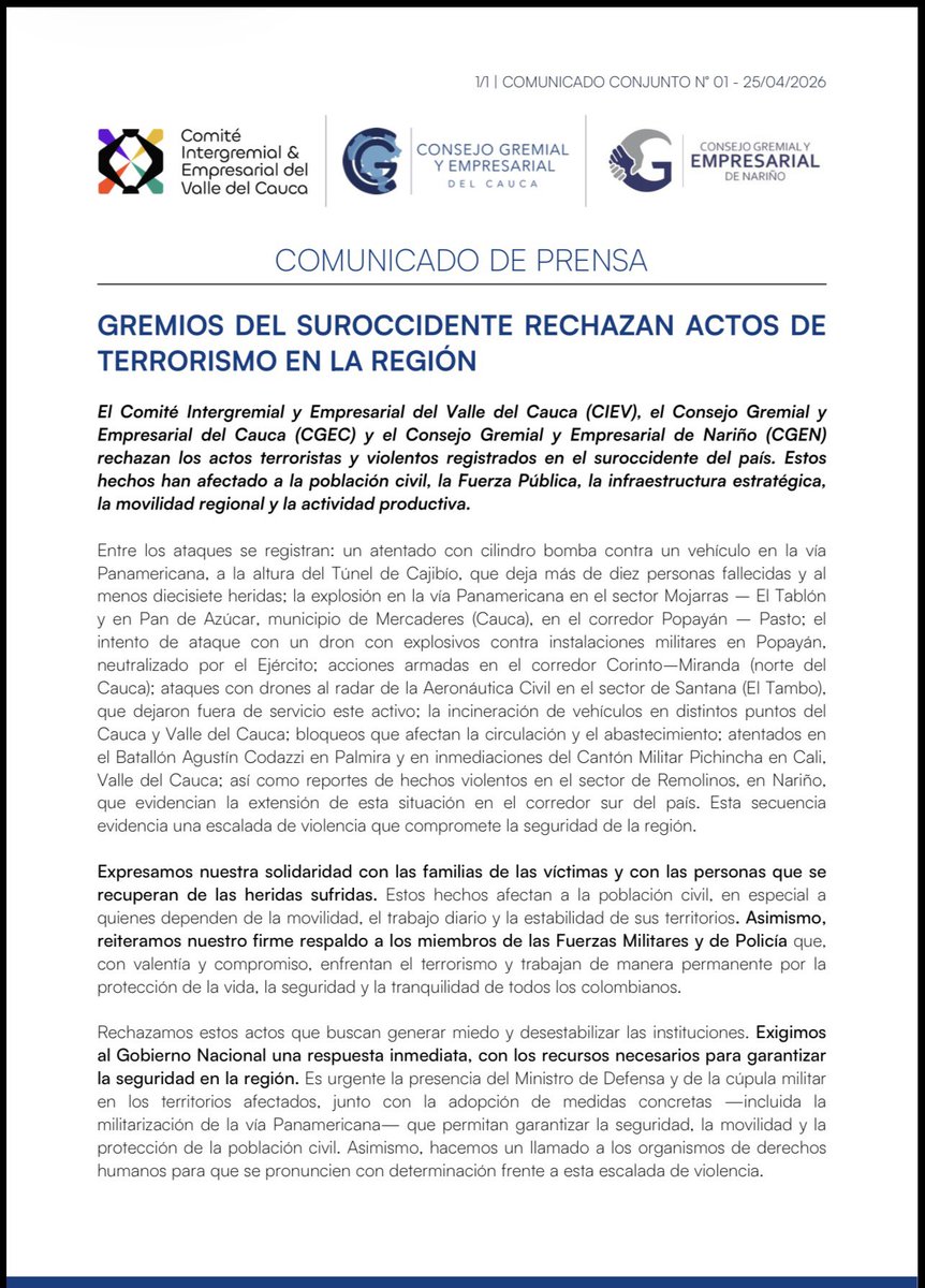 Comité Intergremial y Empresarial Valle del Cauca tweet media