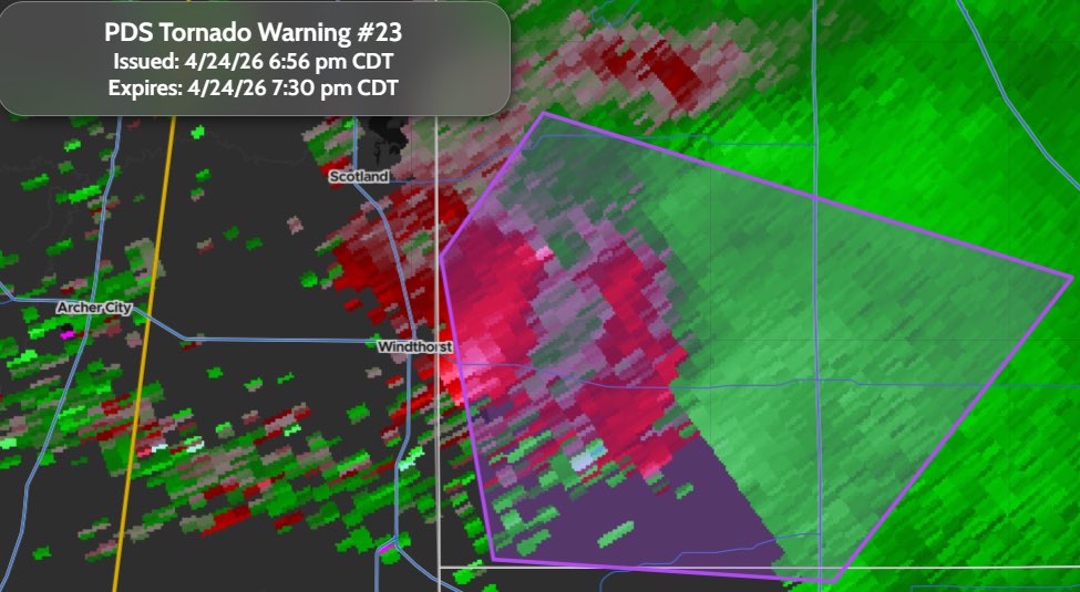 StormTrackingHQ's tweet image. #PDS #TornadoWarning 023 has been issued for Archer County, TX and Clay County, TX until 7:30 pm CDT #wxtwitter #wxX #wx #severewx #severe #severeweather #TornadoAlley #ModerateRisk #ntxwx #txwx #TXwx 

#Tornado 
Damaging tornado
#Hail 
Two inch size possible 

⚠️This is a Life