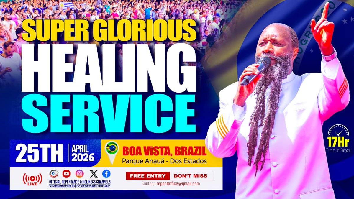 When THE LORD heals you, it is to give GOD the Glory.

Use your healing as a testimony that many may believe in JESUS. 

#BrazilVisitationHour
