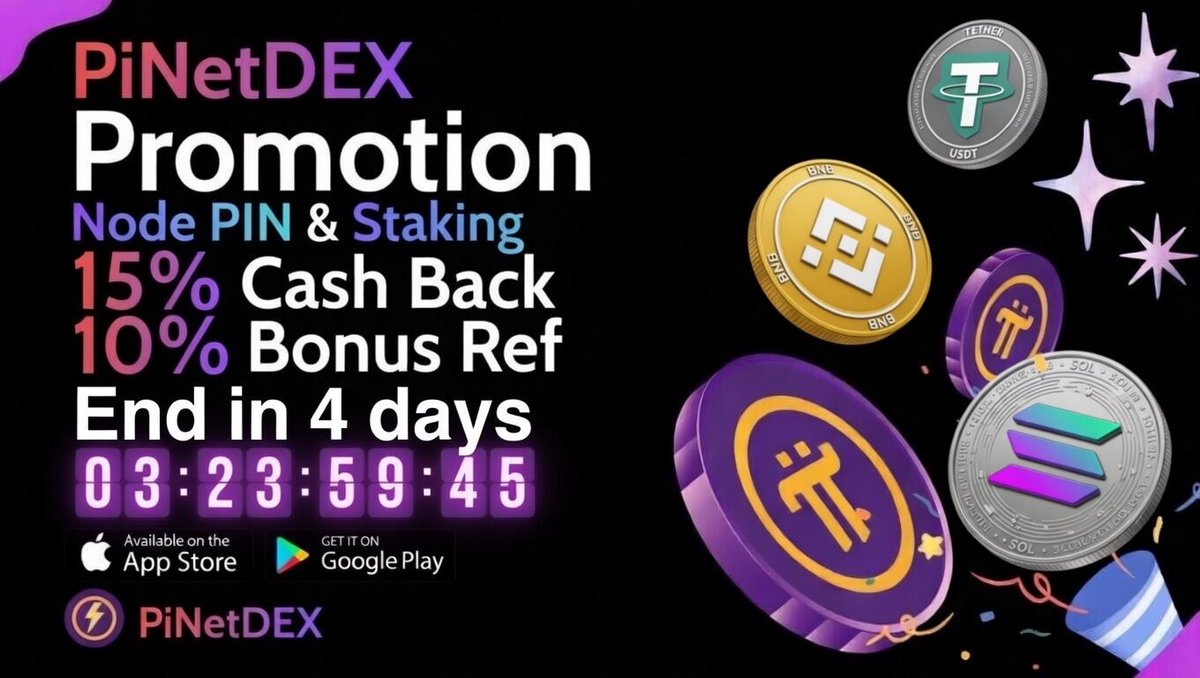 🚨 Reminder: PiNetDEX Promotion is Ending Soon! ➡️Join Promotion: app.pinetdex.us

⏳ Only a few days left to earn rewards by joining Node PIN &amp; Staking on the PiNetDEX app
🔥 Get 15% Cash Back in PI / USDT / BNB / SOL
🎁 Enjoy an extra 10% Referral Bonus

🚀 Don’t miss