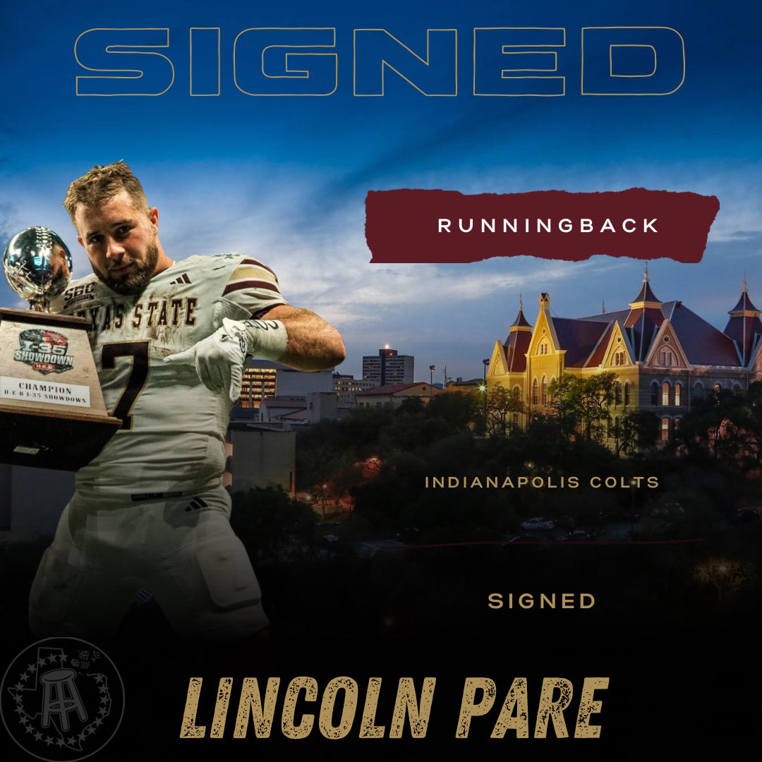 BarstoolTXST's tweet image. SAN MARVELOUS TO INDIANAPOLIS 

RB LINCOLN PARE HAS SIGNED WITH INDIANAPOLIS

#ProCats #TakeBackTexas