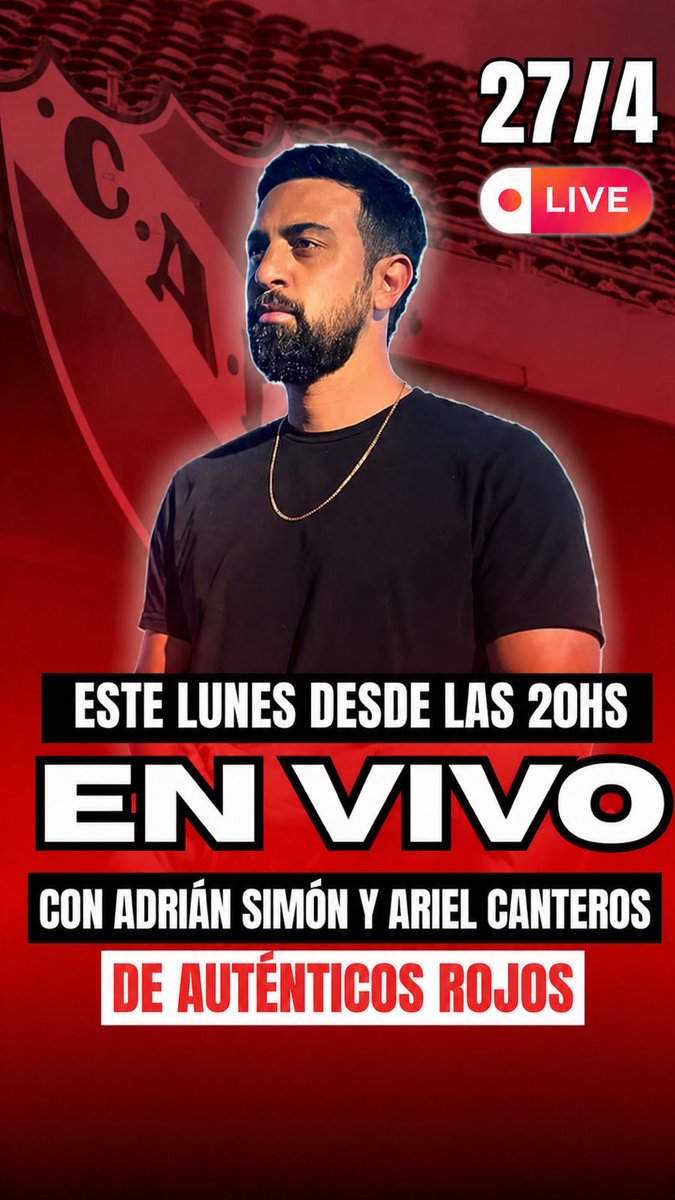 AutenticosRojos's tweet photo. 🔴 ¡ESTE LUNES TENEMOS UNA CITA IMPERDIBLE!

Estaremos en vivo en el programa de Nelson Lafit Elecciones CAI 2026, en el marco de las Elecciones en Independiente 2026, acercando nuestras propuestas y visión del club.

🕗 Desde las 20:00 hs
🎙️ Con Adrián Simón y el Dr. Ariel Canteros

📺 Seguilo en:
YouTube, Twitter e Instagram: @nelsonlafit
🔍 Más info:
🌐 https://t.co/OpBJ4IaLRB
📲 @autenticosrojos

💬 Dejá tu pregunta en comentarios y la respondemos en vivo 👇
#Independiente #TodoRojo #CAI #EleccionesCAI2026