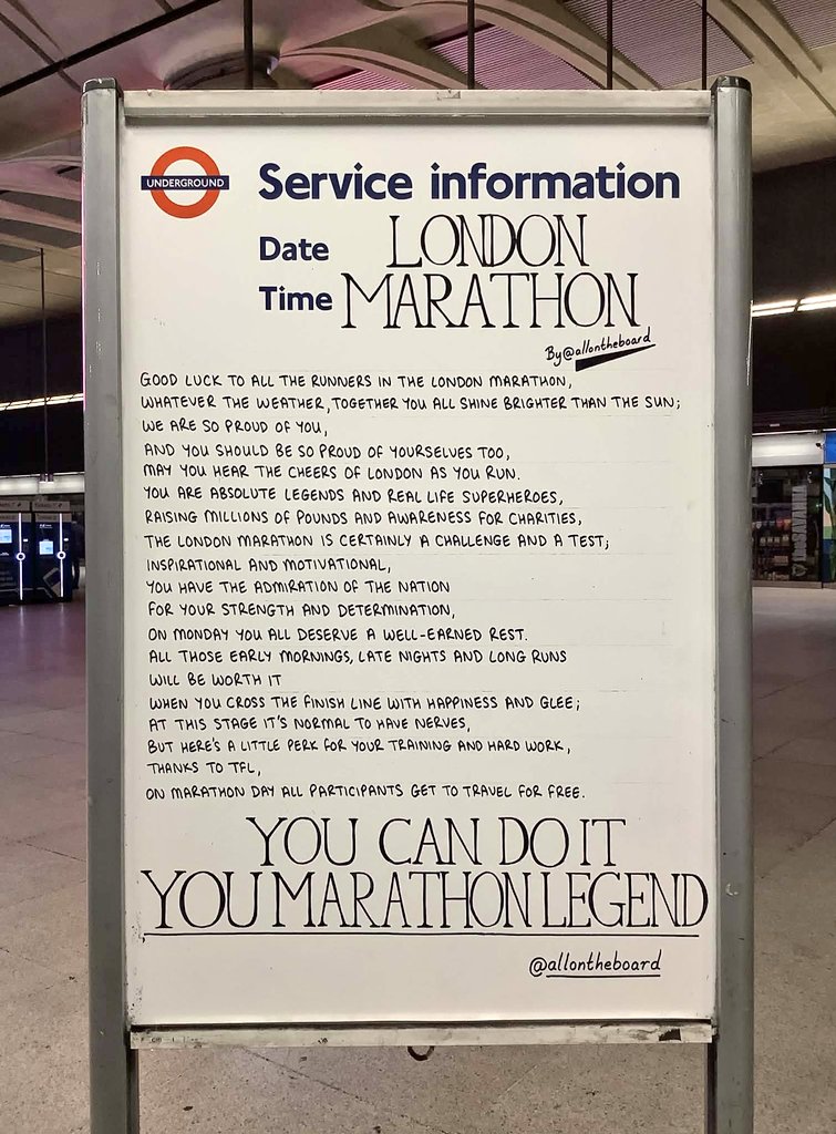 Good luck to everybody taking part in the <a href="/LondonMarathon/">TCS London Marathon</a> today. You are all absolute legends and you are doing an incredible thing. You should be so proud of yourselves. 

#LondonMarathon