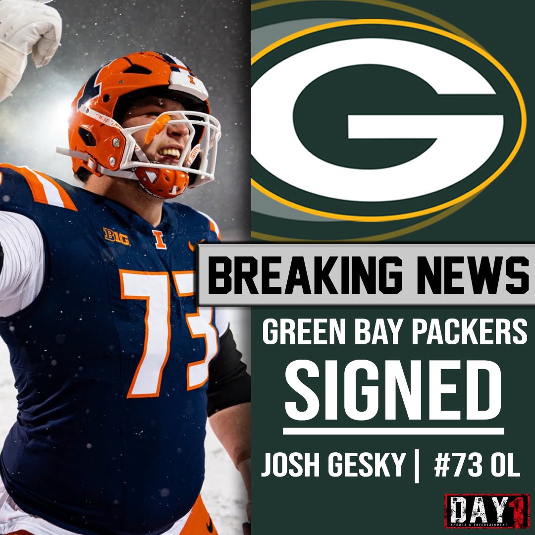 Day1SportsEnt's tweet image. CONGRATULATIONS @JGesky 
Josh Gesky 73 | OL from Illinois is now signed with the Green Bay Packers!!!!!! Proud of Josh! Keep up the hard work this 2026 season!!!!

#greenbay #greenbaypackers #nfl #nflnetwork #illinois