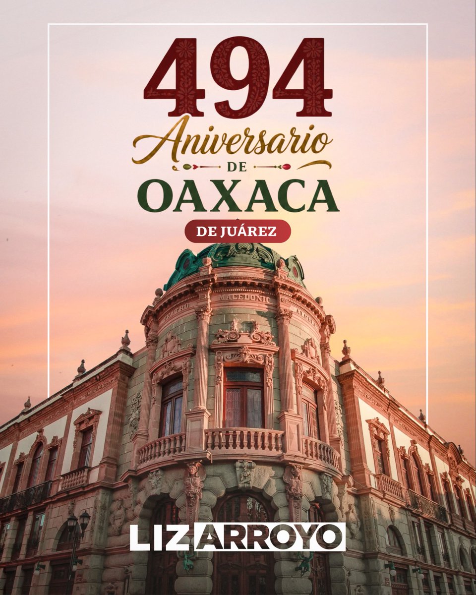 Nuestra capital está de fiesta. Hoy #Oaxaca de Juárez celebra 494 años de historia, y el orgullo del pueblo se siente en cada rincón.

Tierra de cultura viva, de tradiciones que nos abrazan y de una identidad que llevamos en el corazón.
