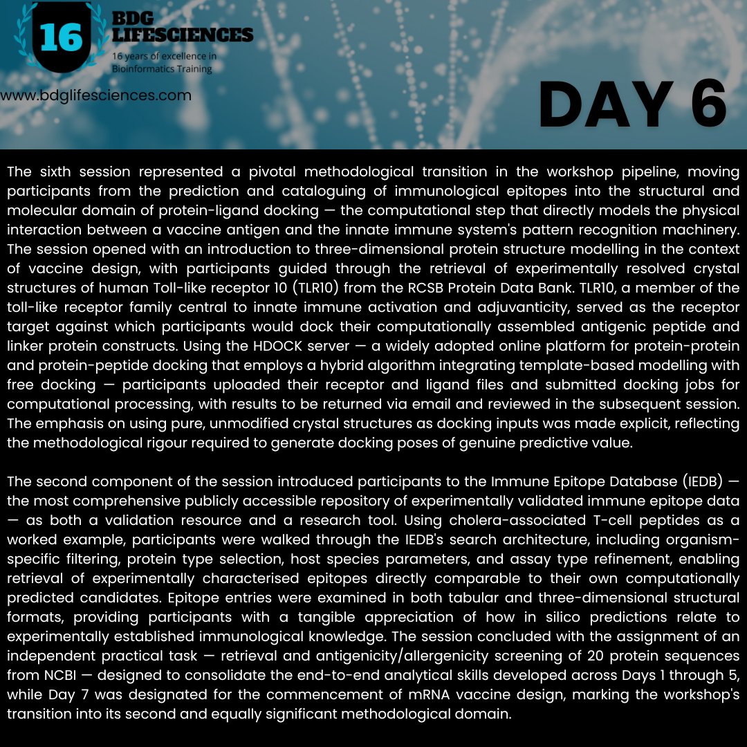 biodiscovery's tweet image. Day 6: participants docked their antigenic constructs against TLR10 crystal structures using HDOCK, then mined the IEDB for experimentally validated epitope data. Computational prediction just met structural immunology. 
#ReverseVaccinology #Immunoinformatics #mRNAVaccine