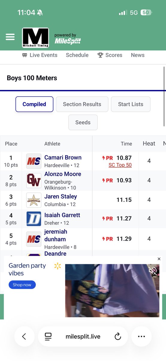 CamariB8's tweet photo. Ran a new personal best in the 100m today. (lane 5 all orange)

@blakeraley @CoachGardner53 @Come2TheVille @LowcoSports https://t.co/oxJ2pltNQS