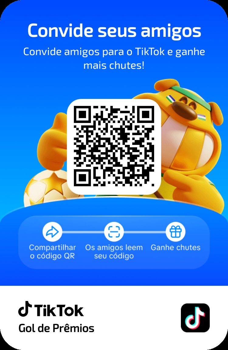 Junte-se a mim no TikTok!
 
 Participe do evento por tempo limitado Gol de Prêmios e ganhe até   R$ 110 em recompensas. tiktok.com/ug/incentive/s…