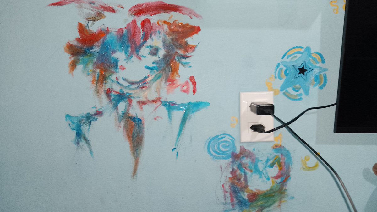 kinniedeadren's tweet image. Did yk?? Kin actually doesnt exist 😱
Btw look at the zaizai in my wall meowwwww 
#paint
#988twt #shedtwt
#mentallyill