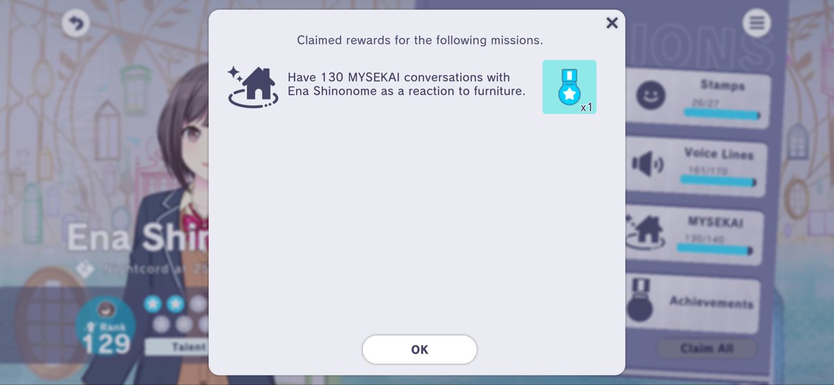 +1 pip for Ena’s CR thanks to the 4 new furniture that Ena can interact with, brining me to exactly 130 different interactions for her!

Thursday 2am CST (bday gacha time) will be when I get the next pips, along with her sparkle title finally unlocked!