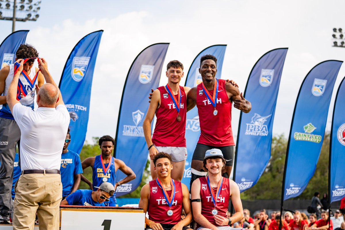 FloridaTechXC's tweet photo. Sixth place finish to close out the championships!

 Diego took second place in the 400H by breaking his personal record for the second straight day! Our 4x400 team made the podium in third place! Mikey also surpassed his 400m time twice for sixth!  

#GoPanthers | #TechBuilt https://t.co/8ZI7YMlm9X