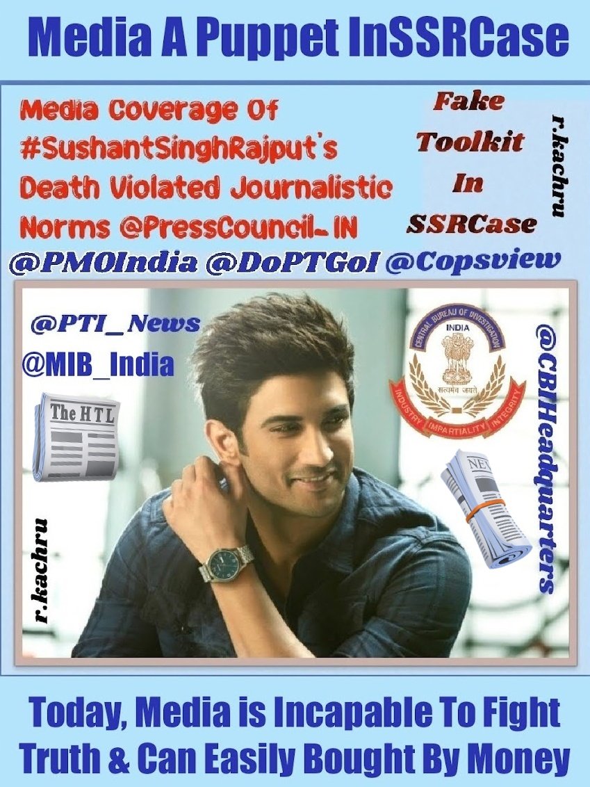🔱Har Har Mahadev🔱

<a href="/PTI_News/">Press Trust of India</a> <a href="/MIB_India/">Ministry of Information and Broadcasting</a>
Vicious Cycle of Bigwigs of Bollywood &amp; Bootlicking Media White Washing Facts &amp; Causing Hindrance in
#JusticeForSushantSinghRajput⚖️

Today, Media is Incapable to Fight Truth &amp; Can Easily Be Bought by Money💰 

TL~Media A Puppet InSSRCase