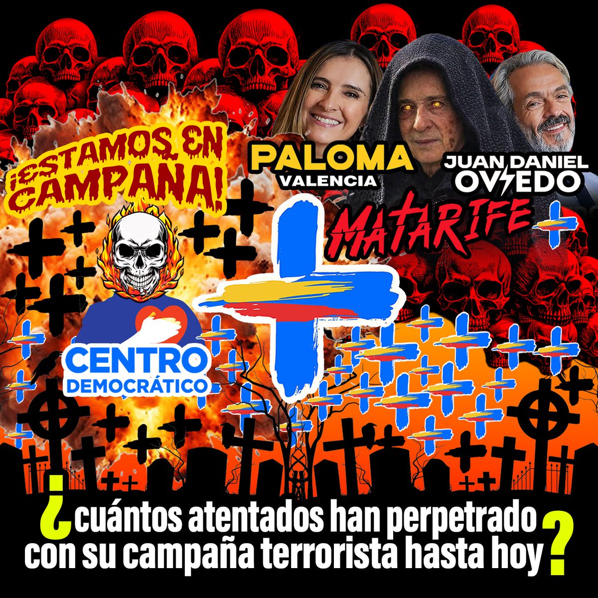 <a href="/PalomaValenciaL/">Paloma Valencia L</a> 💀¿Uribistas, cuántos atentados han perpetrado con su campaña terrorista hasta hoy?💀¿A cuántos colombianos han mandado a matar? ¡Estamos en Campaña! Paloma, Matarife, Daniel Oviedo💀¡Ajúa! #PalomaPresidentadeFalsosPositivos #Matarife#JuanDanielOviedoCacorroMaldito #FalsoConcejal