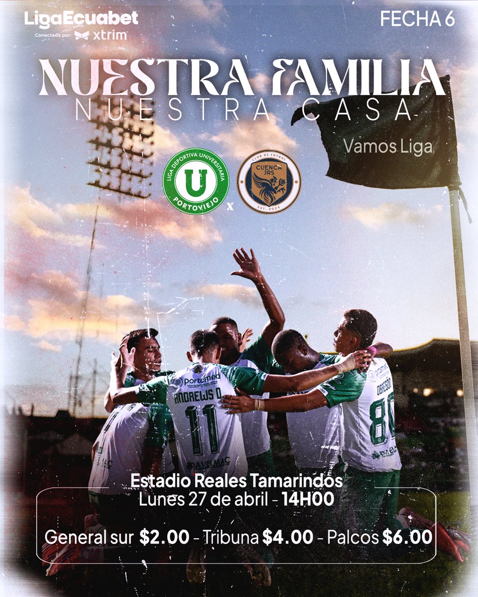 LDUPoficial's tweet photo. Lunes verde y blanco  💚🤍
Nos vemos en casa para seguir defendiendo estos colores junto a nuestra gente.
🎟️ Valores de entradas
▫️ General Sur $2.00
▫️ Tribuna $4.00
▫️ Palcos $6.00
🏟️ Estadio Reales Tamarindos
🆚 Cuenca Juniors
🕑 14h00
#VamosLiga🟢⚪️

#LDUP2026 https://t.co/JSkHTbwpJI