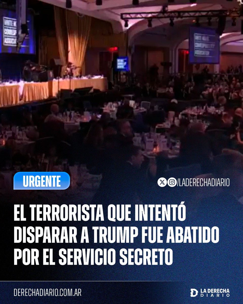 🚨🇺🇸 | #URGENTE El terrorista que intentó asesinar a Trump durante la cena de corresponsales de la Casa Blanca fue abatido por el Servicio Secreto de los EEUU. Se sospecha que podría haber sido un periodista.