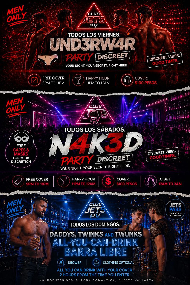N4k3D party tonight :) 

9-11pm happy hour
11pm-4am peak hours

Clothing optional. Choose your own journey type of place. 

Come say hi :) <a href="/clubjetspv/">Club Jets PV</a>