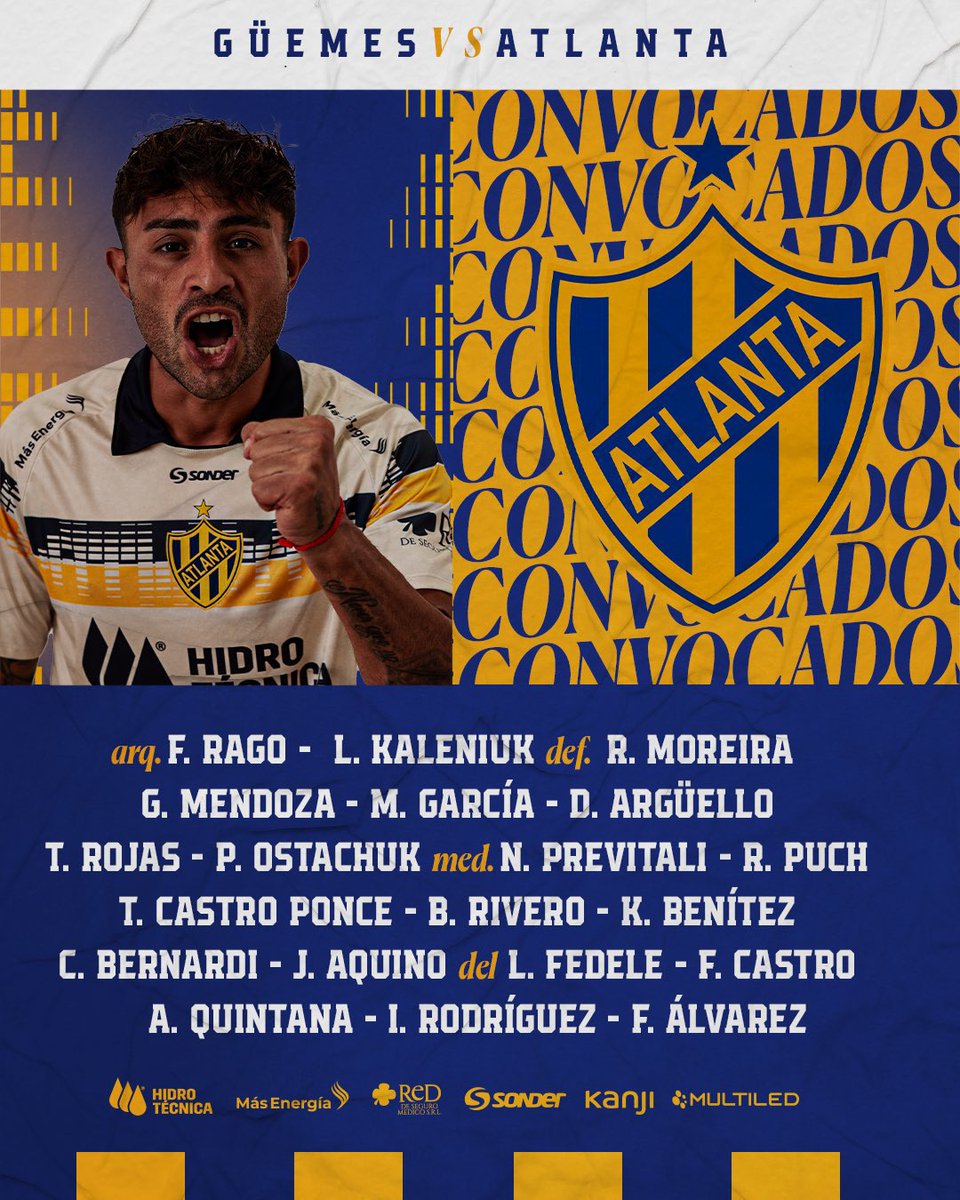_nicofran_'s tweet image. Convocados de #Atlanta 🆚 Güemes

• Bernardi, entra en lugar de Galeano. El único cambio con respecto a Chacarita.