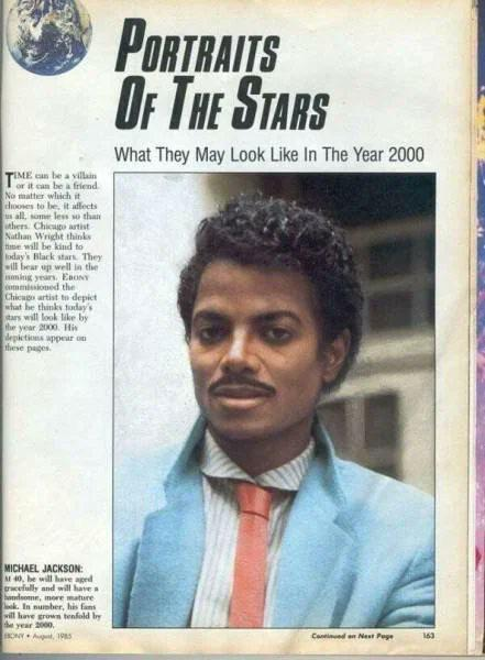 Rainmaker1973's tweet image. In 1985, Ebony Magazine predicted what Michael Jackson might look like in the year 2000.