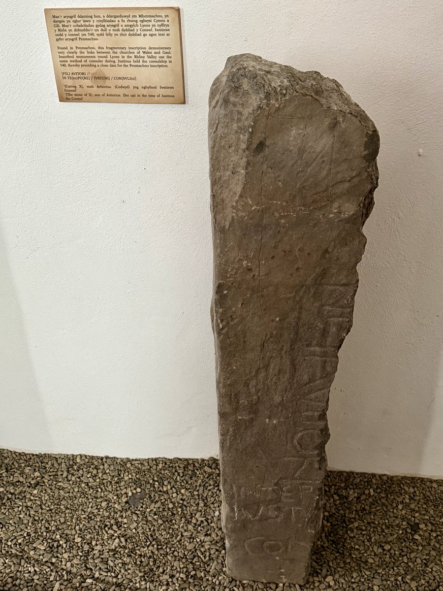 HeritageHiker's tweet image. The Justinus Stone at St Tudclud's #Church inscription demonstrates the links between the churches of Wales and Gaul.

FILI AVITORI //IN TE(m)PO[RE] /IVSTI(NI] / CON[SVLI(s)

'(The stone of X), son of Avitorius. (Set up) in the time of Justinus the consul.’

#standingstonesunday