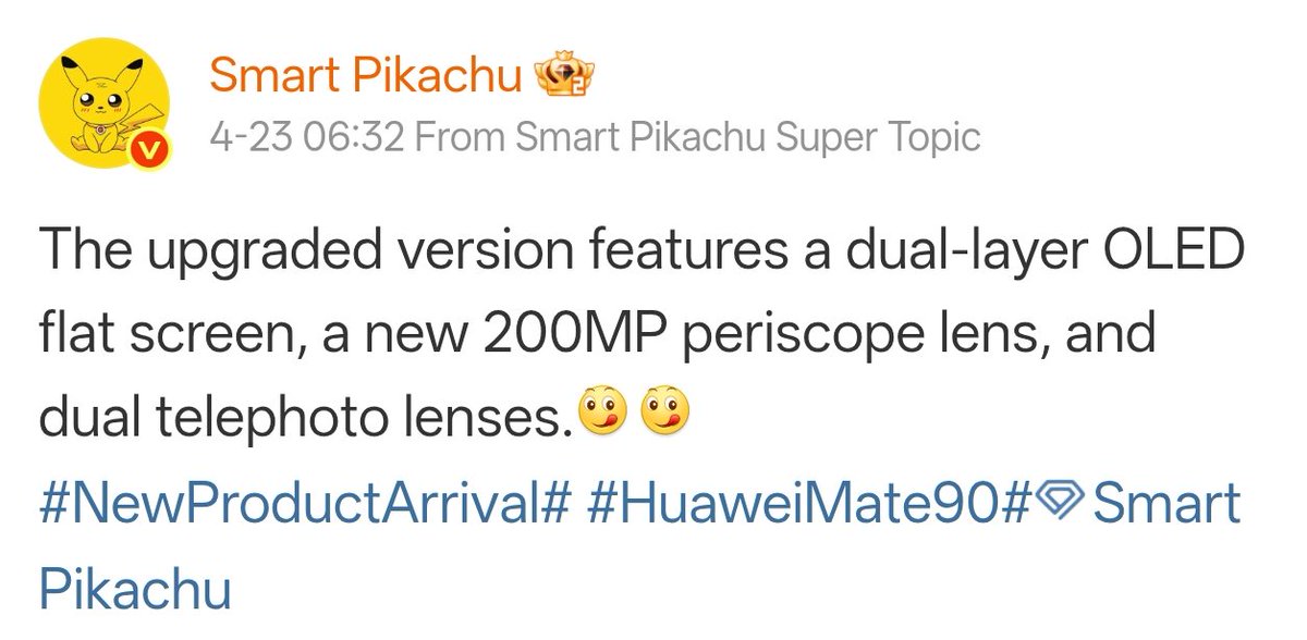 ayansonunigam's tweet image. Huawei Mate 90 🚨

✅ Dual Layer OLED Flat Display 
✅ New 200MP Periscope 🔭 
✅ Dual Telephoto lens Solution 

#Huawei #HuaweiMate90 #HuaweiMate90ProMax