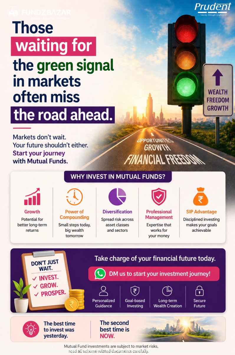 InsightInvesto2's tweet image. "Those waiting for the green signal in markets often miss the road ahead." 🚦🚗 Stop timing the market. Start your SIP today. 

#Wealth #Investing #SIP #Finance