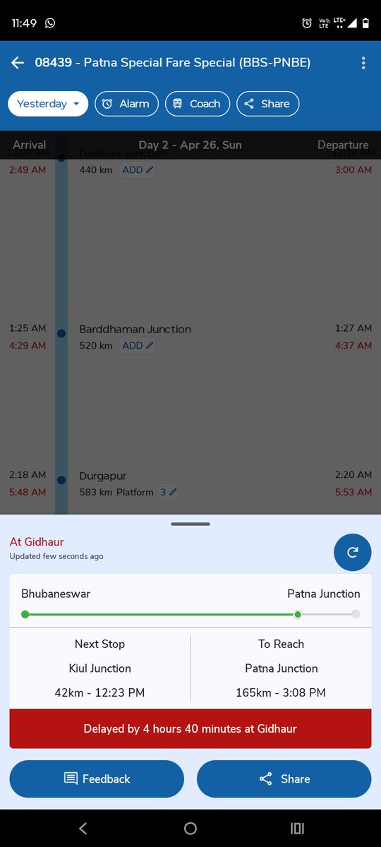 Train no. 08439 is running over 5 hours late This is completely unacceptable and shows poor management by Indian Railways. Passengers are suffering due to this negligence.

<a href="/RailMinIndia/">Ministry of Railways</a> <a href="/IRCTCofficial/">IRCTC</a> <a href="/RailwaySeva/">RailwaySeva</a> @GM_ECoR @drmbbs

#IndianRailways #TrainDelay #Accountability
