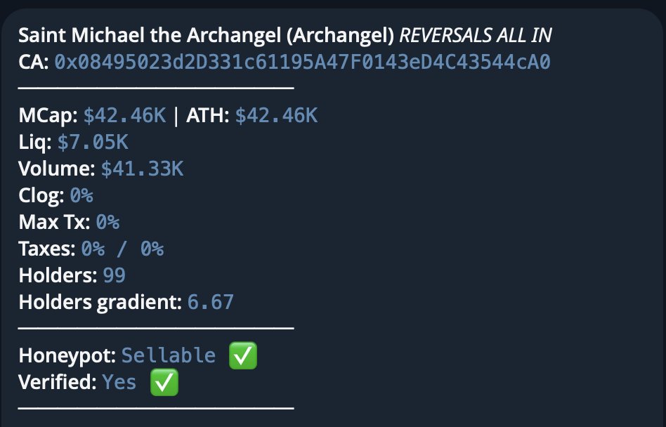 argus_bots's tweet photo. GM
Sunday's fresh reversal mooner delivery - $Archangel 

$40k -> $1.6M and going up. 

https://t.co/xdejKoV0xt
https://t.co/CQrH28RlZM https://t.co/Qj9QHPV7Qp