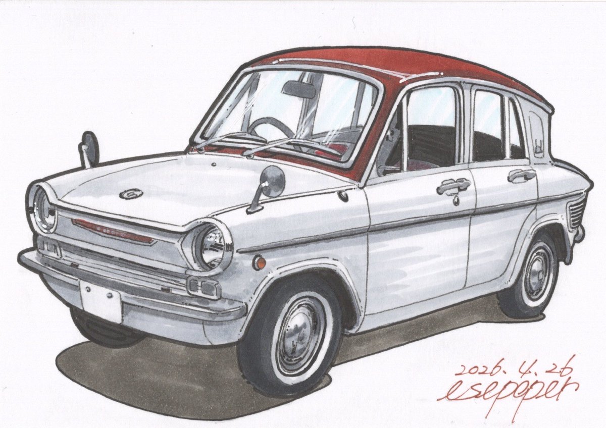 esepoper's tweet image. マツダ キャロル 360
ｶﾜｲｸｶｹﾀ‼︎
#車 #アナログ絵