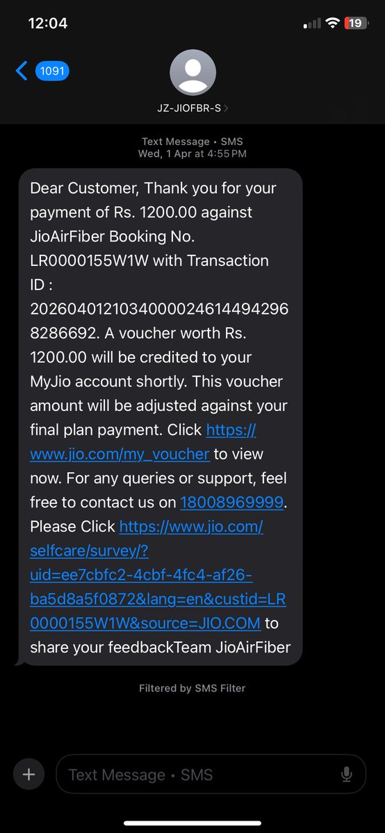 Unityeth's tweet photo. @JioCare @reliancejio

Paid Rs.1200 for Jio AirFiber (Booking ID: LR0000155W1W). Service not available, cancellation requested on 5 April.

No refund yet despite multiple follow-ups. SR: SR000032PL63.

Request immediate refund. Delay is unacceptable. https://t.co/mlREoPZyVG