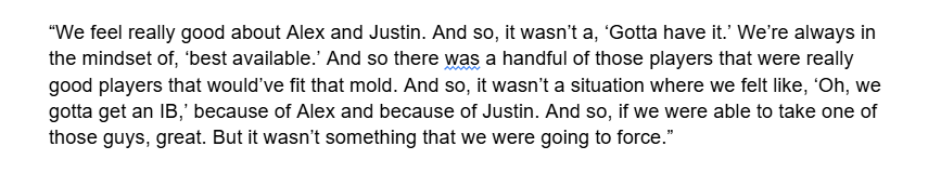 bylucaevans's tweet image. Asked #Broncos asst GM Reed Burckhardt on Denver's process evaluating ILBs pre/during draft, how much of a priority ILB was with Singleton + Strnad.

"It wasn't a situation where we felt like, 'Oh, we gotta get an ILB,' because of Alex and because of Justin."