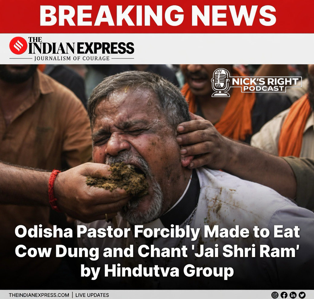 nicksrightpod's tweet image. This just happened in India! Christian pastor forced to eat cow dung! 

#breakingnews #india #christian