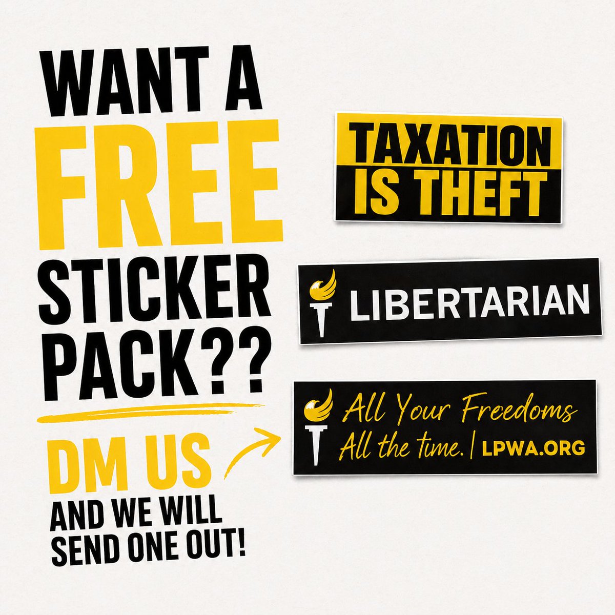 lpwa's tweet photo. Want a free sticker pack??

We’ve got these ready to go 🔥

DM us and we’ll send one out to you. No catch. Just help us spread the message.

First come, first served. https://t.co/JQpSbwp7ZN