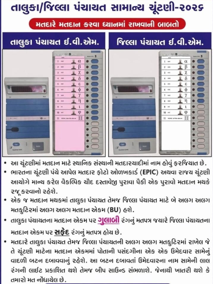 collectormahi's tweet image. સ્થાનિક સ્વરાજ્યની ચૂંટણીમાં મતદાન માટે મતદાતાઓએ પોતાની સાથે EPIC (ચૂંટણી) કાર્ડ લાવવું જરૂરી છે. પણ જો EPIC (ચૂંટણી) કાર્ડ ન હોય તો નીચે મુજબના  કોઈ પણ આધારો સાથે રાખીને મતદાન કરી શકાશે.
“તમારો મત – તમારો અધિકાર”
#MyVoteMyRight
#VoterAwareness #Election2026
@CEOGujarat