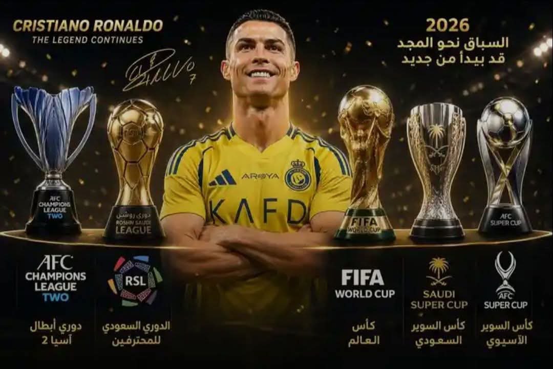 alnasser_ksa9's tweet photo. 🟡يمكن للأسطورة كريستيانو رونالدو هذا العام أن يحقق خماسية تاريخية:

🟡• دوري أبطال آسيا 2
🟡• الدوري السعودي للمحترفين
🟡• كأس العالم
🟡• كأس السوبر السعودي
🟡• كأس السوبر الآسيوي

خمسة ألقاب في عام 2026… لو حدثت سيكون عام تاريخي لكريستيانو 🔥💛💛 https://t.co/OXnpm7B6ye