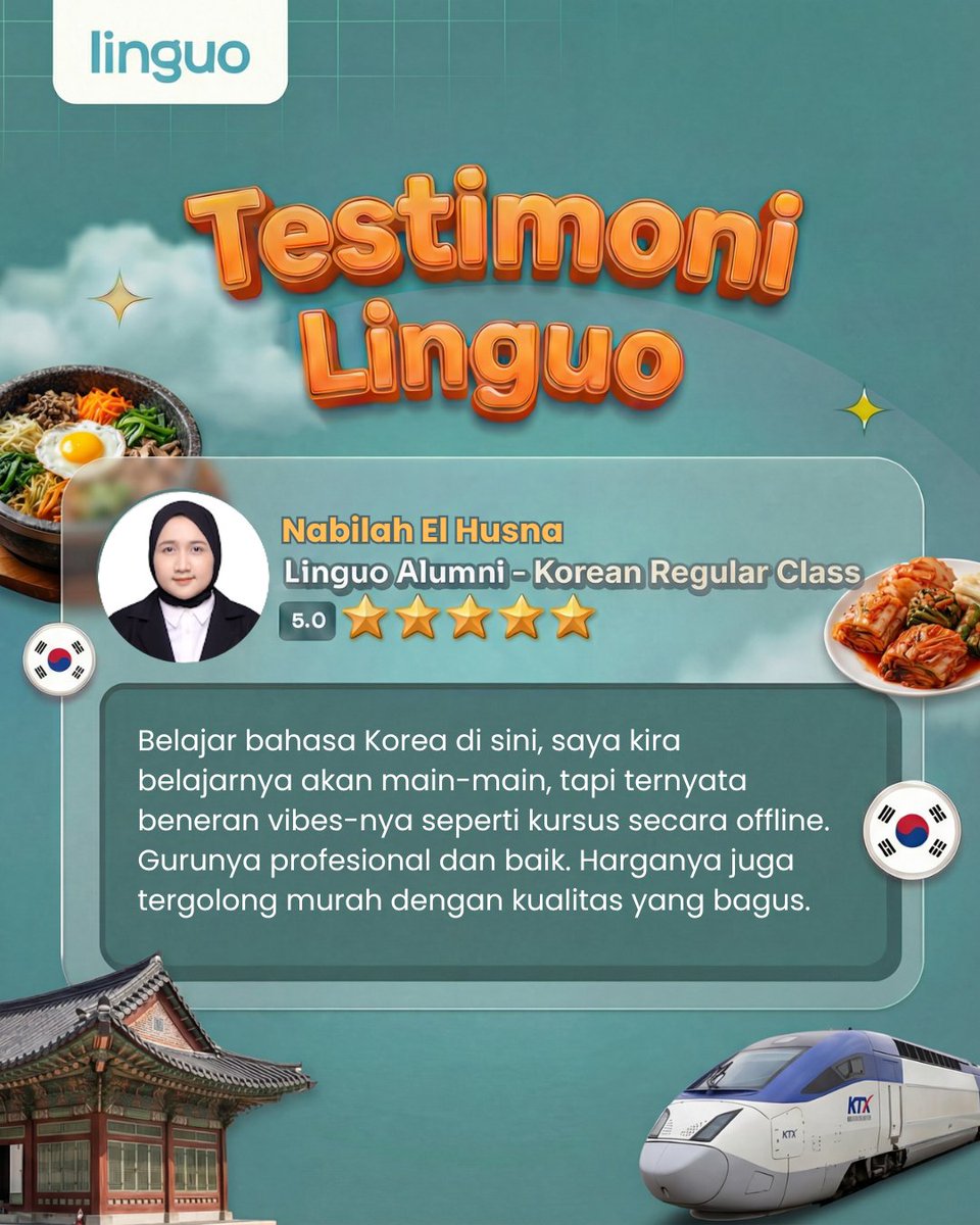 Belajar online tapi rasanya seperti kursus offline? Bisa banget! 🇰🇷 

Kak Nabilah merasakan sendiri kalau belajar bahasa Korea di Linguo bukan sekadar kelas online biasa. Suasana belajarnya terasa hidup, tutor profesional, dan cara mengajarnya bikin materi lebih mudah dipahami
