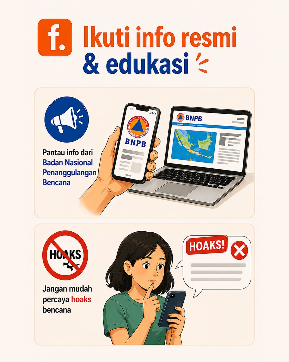 BNPB_Indonesia's tweet photo. Ingat ya, 
Kenali bahayanya, kurangi risikonya. Kita siap untuk selamat 💪

#HariKesiapsiagaanBencana2026
#BNPBIndonesia
#SiapUntukSelamat
#BudayaSadarBencana https://t.co/7a6ubj6ITO