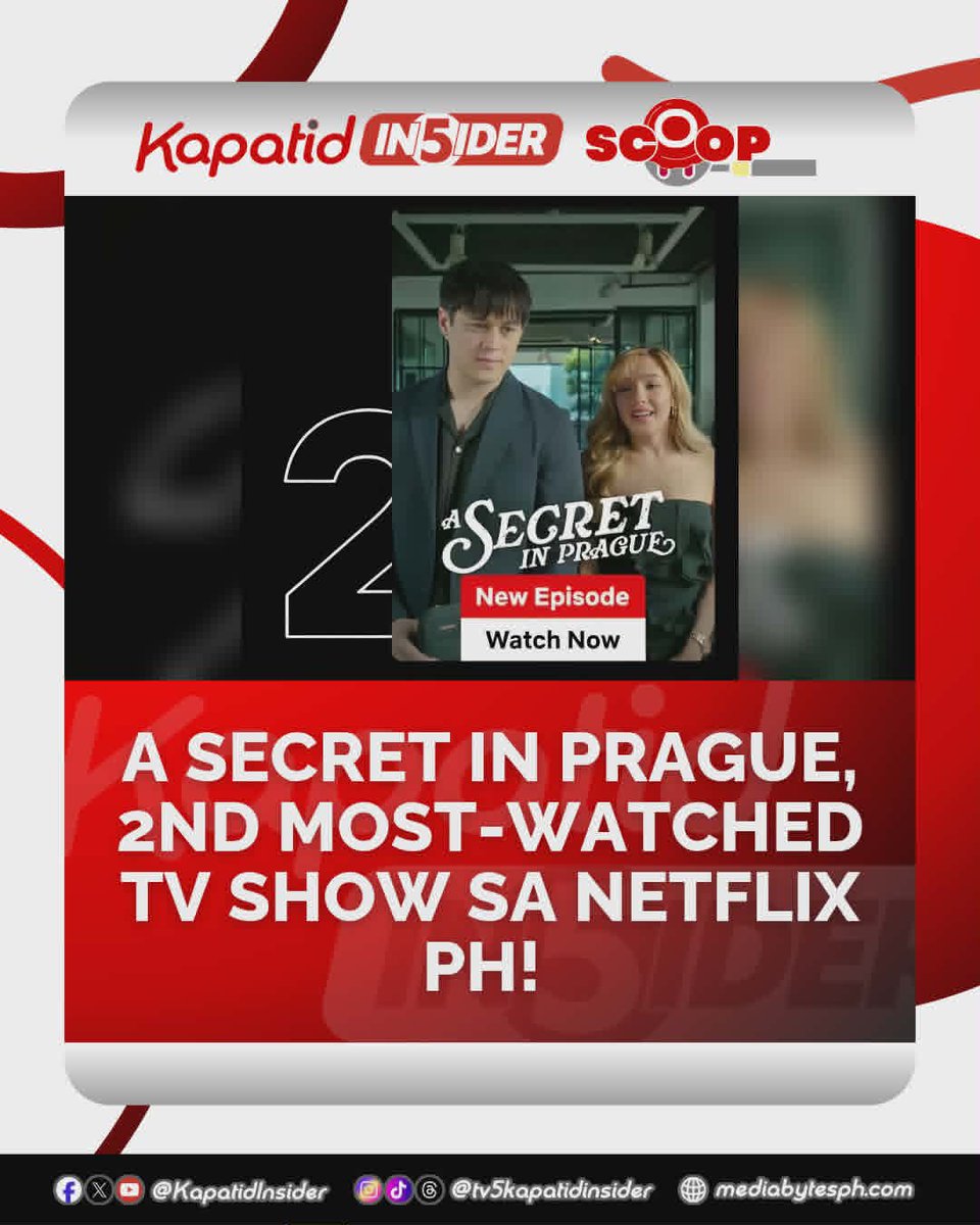 #KIScoop | 2nd most-watched TV show na sa Netflix PH ang bagong Kapatid primetime series na “A Secret in Prague.”

Pagbibidahan nina Enrique Gil at Andrea Brillantes, mapapanood ito simula bukas, 8PM sa TV5 habang patuloy ang airing nito sa nasabing digital streaming platform.