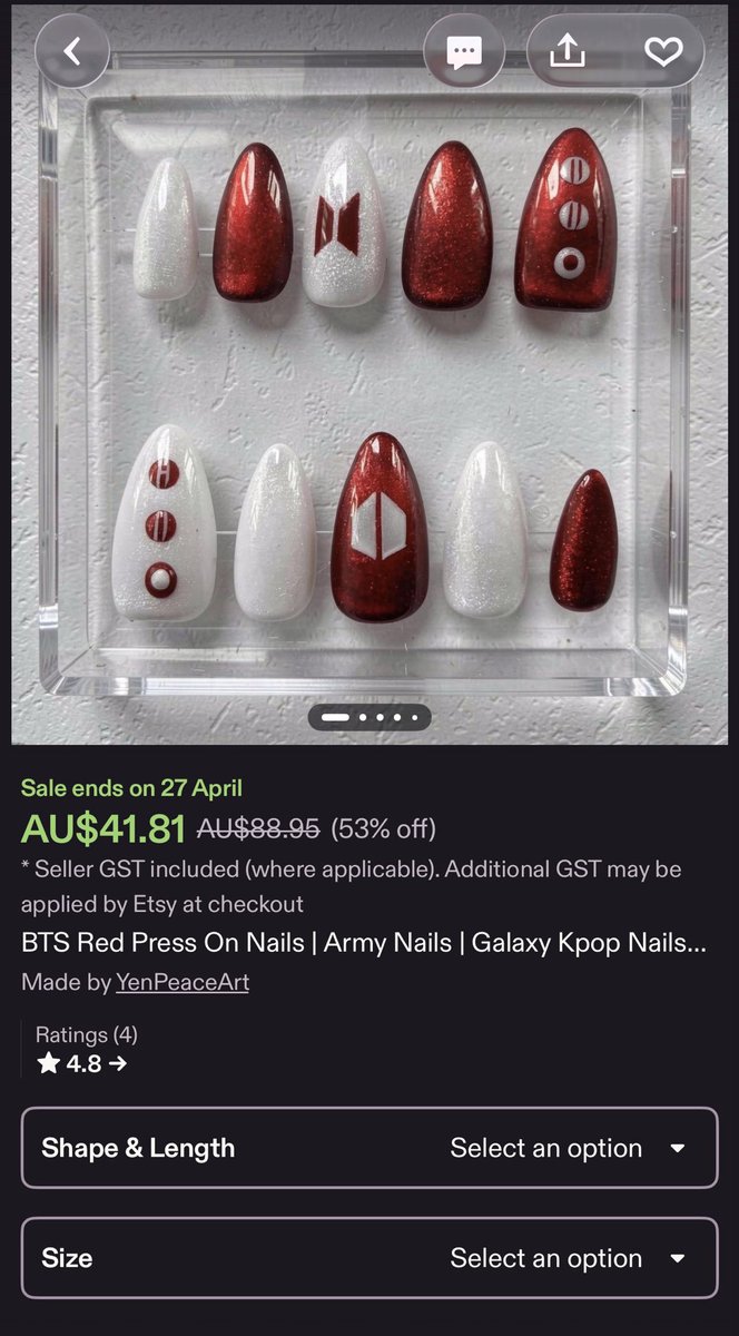 The seller has now blocked me for requesting removal of my design and my digitally altered image, so just a warning if you buy from YenPeaceArt on Etsy. 

They first posted my purple Arirang set, then changed it to red when I messaged them to request to remove it.