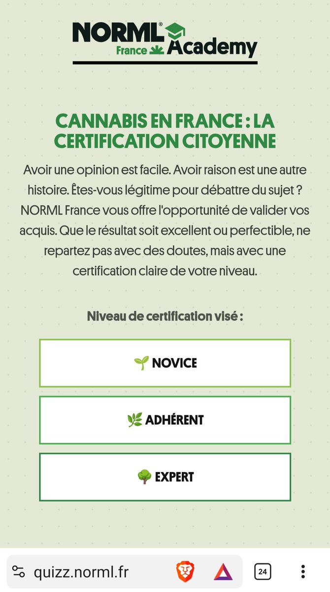 NORMLfr's tweet image. ❓ Quel est votre niveau de connaissance sur le #cannabis ?

Testez-le avec notre Quizz : 
🔗 quizz.norml.fr 

🚦 3 Niveaux de difficulté.
⏱️ 5mn chrono pour faire le point.

On attend les résultats de tout le monde et pas seulement celui de la #CannabisCommunity ⬇️