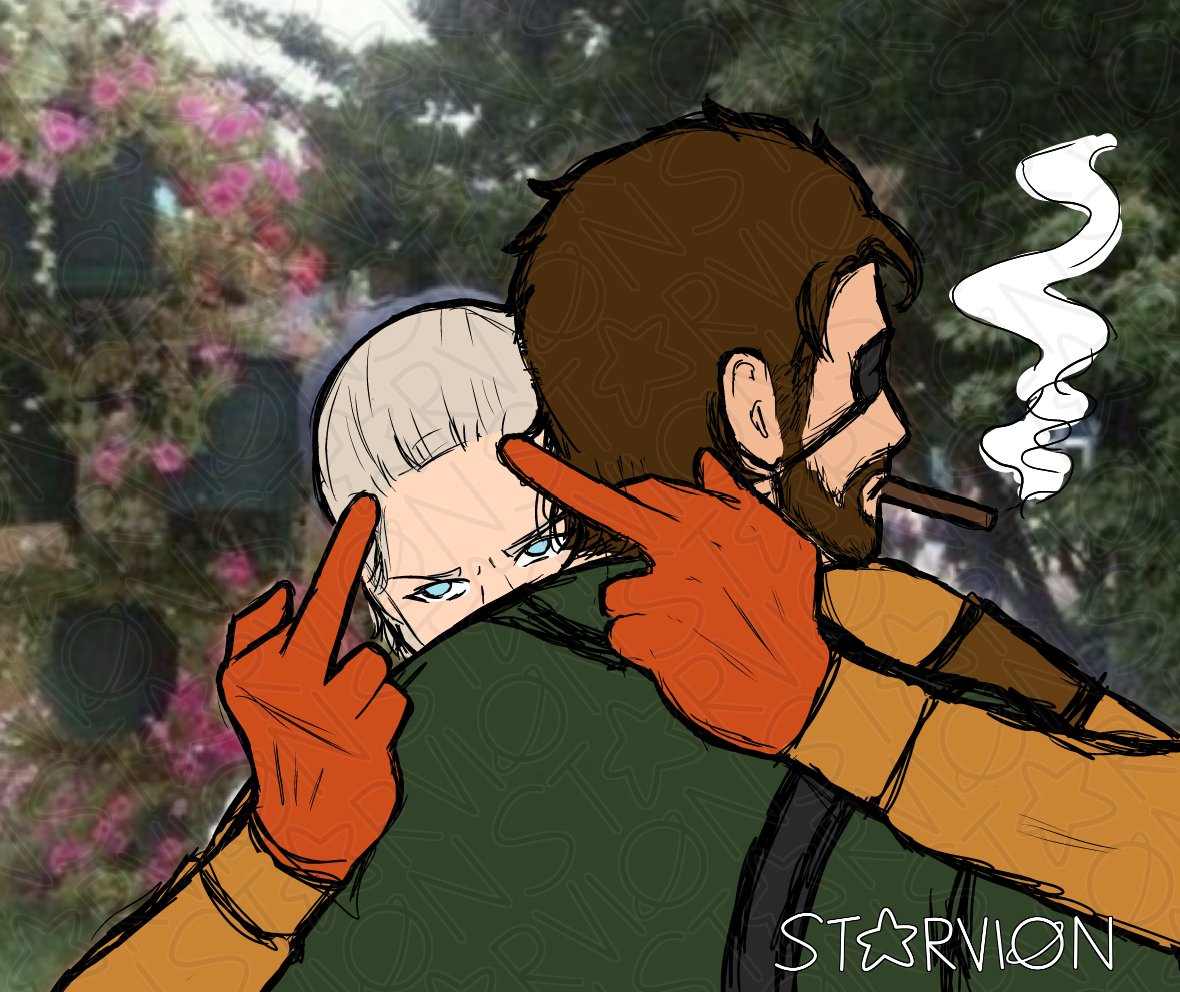 Starvion_'s tweet image. How I imagine Ocelot hugging Big Boss around Kaz.
#MGS #BigBoss #RevolverOcelot #Bosselot