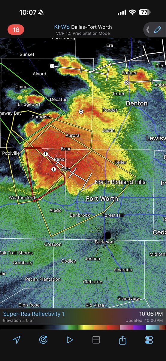 MAutovinoWx's tweet image. 4/25/26 10:07 PM Update: A #severe #thunderstorm #warning is now in place for TARRANT, WISE, &amp;amp; PARKER counties! 80 mph winds and baseball size hail will be possible. 

@CBSNewsTexas #hail #storm #weather