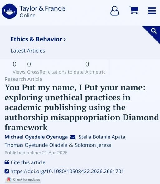 تحط اسمي في بحثك  احط اسمك في بحثي👇🏼

دراسة حديثة تكشف ممارسات غير أخلاقية في النشر الأكاديمي مثل إضافة أسماء غير مستحقة أو حذف باحثين فعليين أو تبادل الأسماء بين الباحثين وتوضح أن السبب يعود لضغط النشر والسعي للترقيات ويشرح نموذج الماسة أن هذه السلوكيات تنتج عن الدوافع والفرص