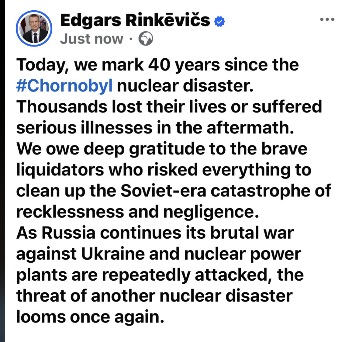 edgarsrinkevics's tweet image. #Chornobyl #40years #StandwithUkraine
