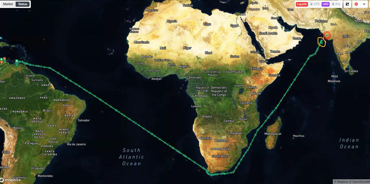 🇮🇳🇲🇽
Look at that!  Two tankers delivering Venezuelan oil to India 

Map form <a href="/Kpler/">Kpler</a>
