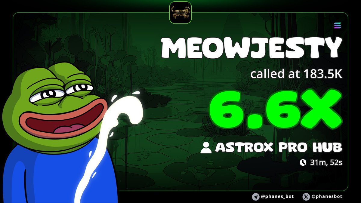 AstroX_HUB's tweet photo. Another play cooked by AstroX HUB on SOL-Chain 🍳

We first found $MEOWJESTY at $185K MC, and rode it to the ATH of $1.0M 📈

🥇 Trade like an Insider:
https://t.co/rbijAMlxL5

⚙️ AstroX Insider Tool:
https://t.co/o9H4R8M2K5

79YC3BkcgHKVg7imkadkVFu2kDRK3V6RUQ2iLFogpump https://t.co/HHn57bwgV5