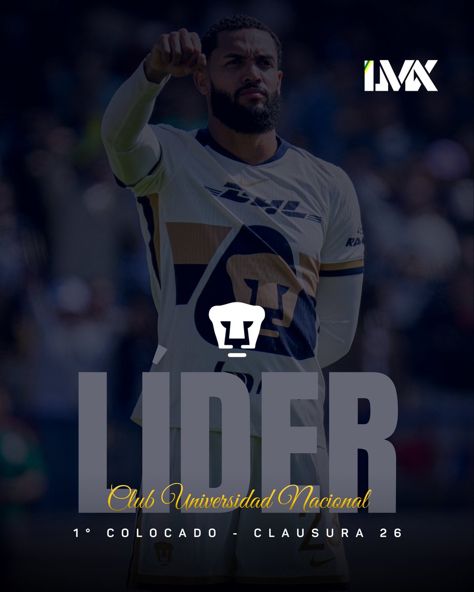 🐾🔵 PUMAS É LÍDER GERAL 🔵🐾

Com a vitória sobre o Pachuca e o empate do Chivas sobre Tijuana, o PUMAS confirma a 1° COLOCAÇÃO GERAL do Clausura 2026

🔵🟡 É TEMPO AURIAZUL 🟡🔵

#LigaMXBrasil