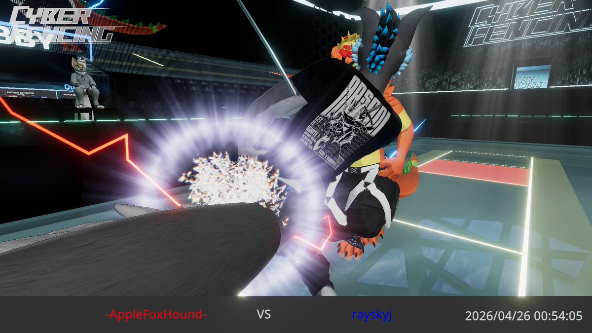 RandomFoxDude_'s tweet photo. 🟥Rouge Contre🟦Bleu 
W/ @rayskyj #Furry #Vrchat #CyberFencing https://t.co/xqANCQFAim