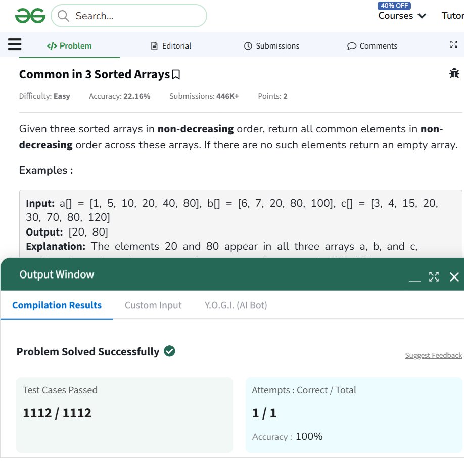 pragya_singh_17's tweet image. Day 67
Continuing my #geekstreak journey with @geeksforgeeks 
POTD Problem Solved: Common in 3 Sorted Arrays

#geekstreak #codingchallenge #dsa #problemSolving