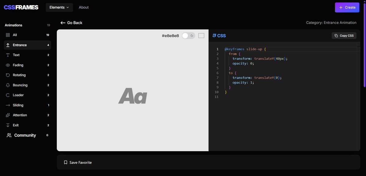 bilalmlkdev's tweet image. How many times have you searched "CSS pulse animation" 

I got tired of it, so I built CssFrames.

A  library where you can browse, preview, and copy-paste pure CSS keyframes in seconds.

100% Open Source.

Try it here: cssframes.vercel.app

#css #javascript #frontend
